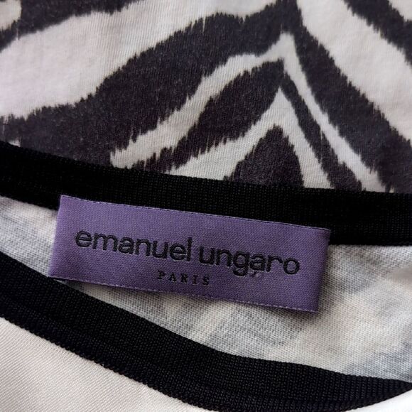 Emanuel Ungaro Floral Bouquet Mixed Zebra Print Shirt Dress Size M - Picture 2 of 13